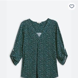 Beacon Green V-Neck Cuffed Sleeve Blouse